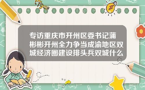 专访重庆市开州区委书记蒲彬彬开州全力争当成渝地区双城经济圈建设排头兵双城什么医院是二甲的