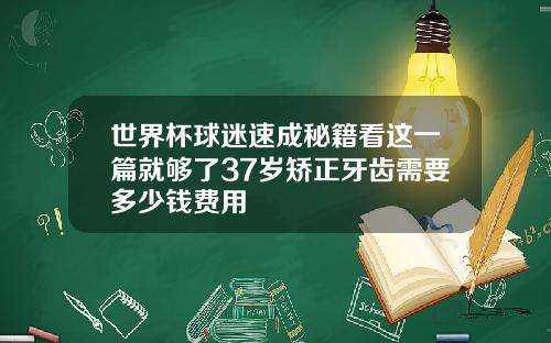 世界杯球迷速成秘籍看这一篇就够了37岁矫正牙齿需要多少钱费用