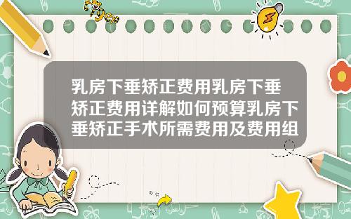 乳房下垂矫正费用乳房下垂矫正费用详解如何预算乳房下垂矫正手术所需费用及费用组成