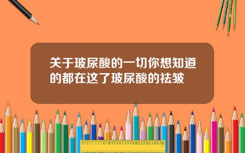 关于玻尿酸的一切你想知道的都在这了玻尿酸的祛皱