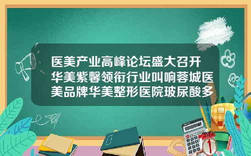 医美产业高峰论坛盛大召开华美紫馨领衔行业叫响蓉城医美品牌华美整形医院玻尿酸多少钱一支
