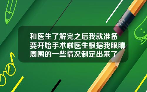 和医生了解完之后我就准备要开始手术啦医生根据我眼睛周围的一些情况制定出来了