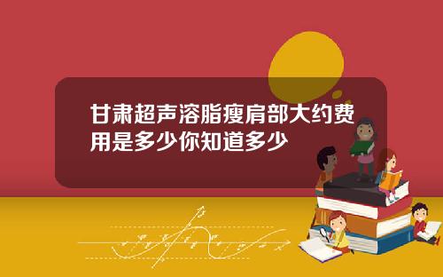 甘肃超声溶脂瘦肩部大约费用是多少你知道多少